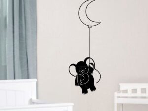 Olifant met Maan Ballon Muursticker – Vinyl Wanddecoratie Kinderkamer