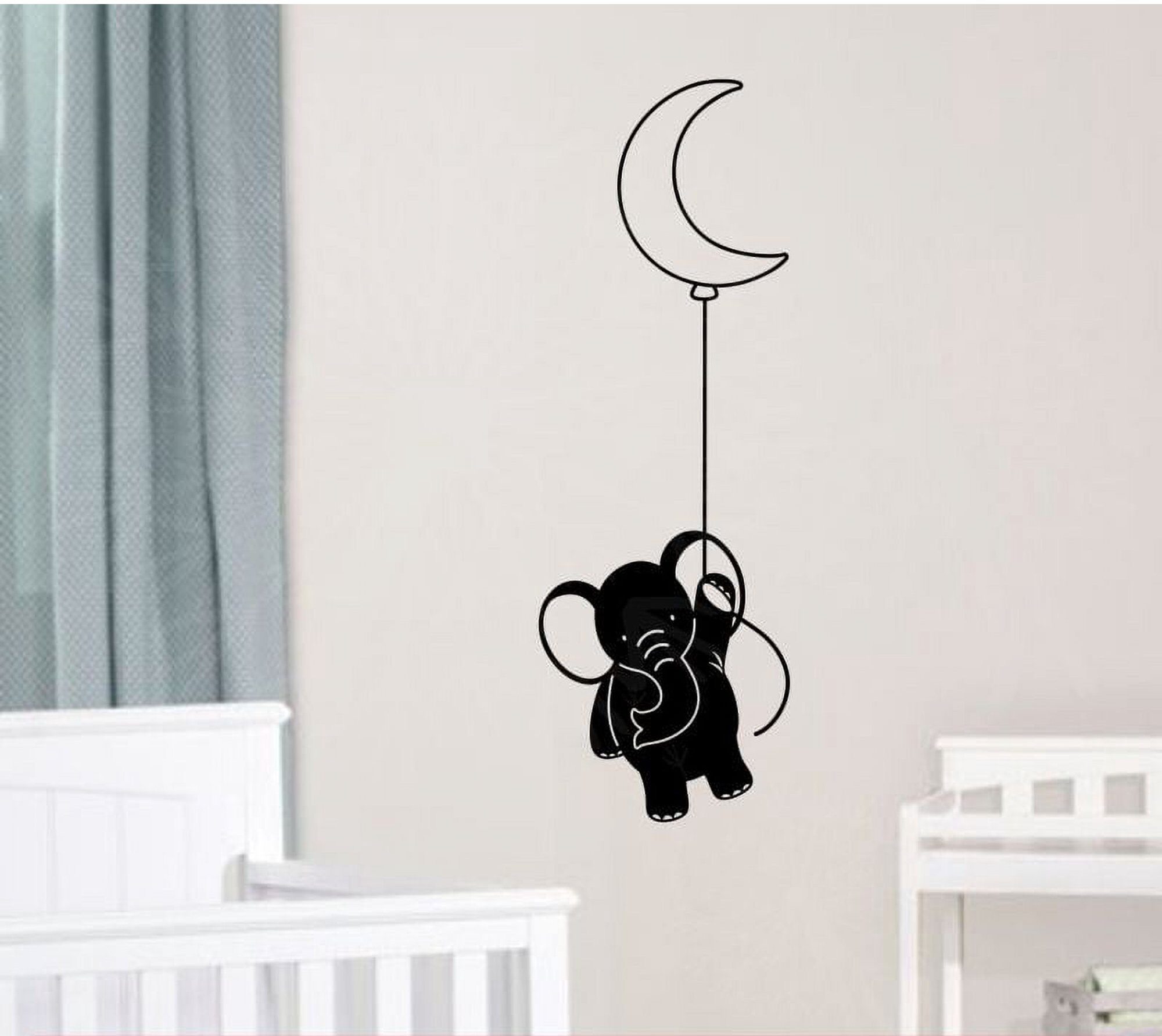 Olifant met Maan Ballon Muursticker – Vinyl Wanddecoratie Kinderkamer