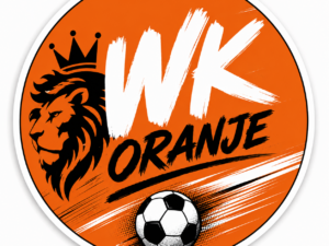 WK Oranje sticker met zwarte leeuw en voetbal voor Nederlandse supporters